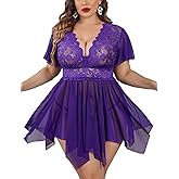 Avidlove Women's Plus Size Babydoll Floral Lace Lingerie Deep V Nighty Mesh Sleepwear