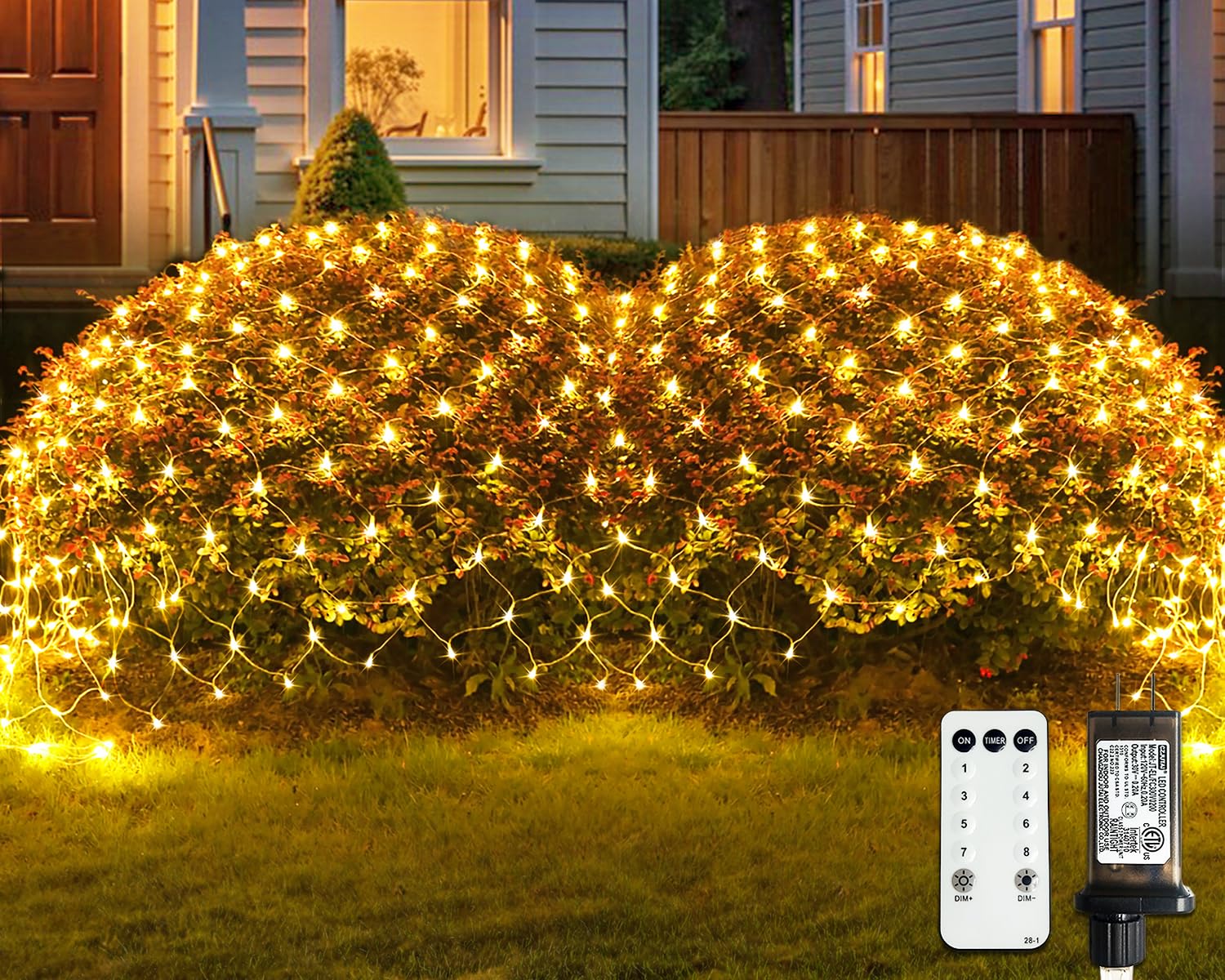 Photo 1 of ***MISSING POWER CONECTION PIECE*** JMEXSUSS Outdoor Net Lights Waterproof, 12ft x 5ft Plug in with 8 Modes Remoter, 360 LED Net Lights for for Bush Patio Christmas Tree Decor (Clear Wire, Warm White)