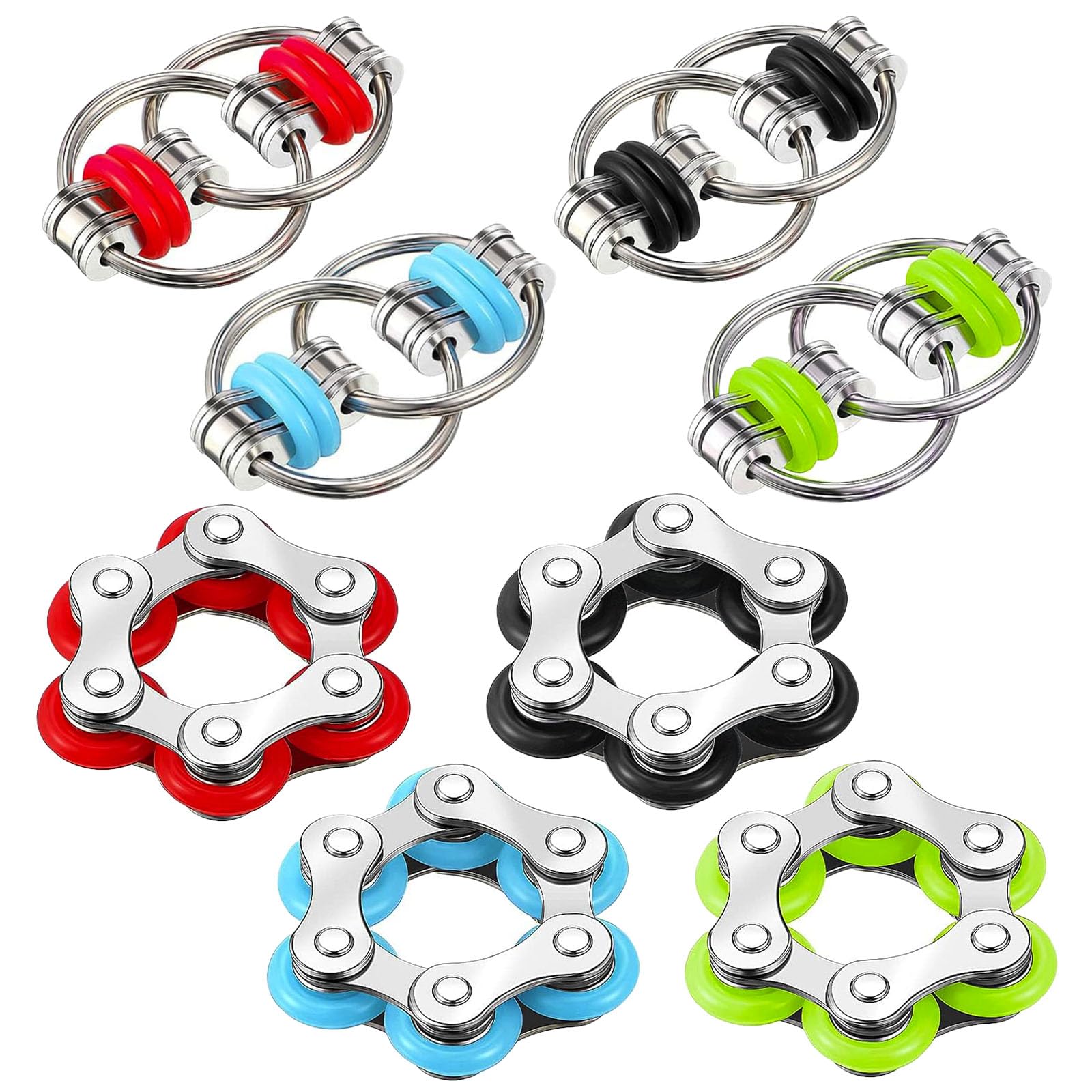 Bike Chain Fidget Toy,8 Pcs Fidget Toy,Bike Roller Chain Fidget Toys,Bike Chain Decompression Fidget,Stress Relief Steel Bike Chain Fidget Finger Toys for ADHD Anxiety Autism Adults Teens