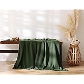 AORISSI 100% Cotton Muslin Throw Blanket for Bed, Couch, Small, Decorative, Soft, Pre-Washed, Breathable and Lightweight Gauze Blanket with Tassels, Suitable for All Seasons, Olive Green, 50"x60"