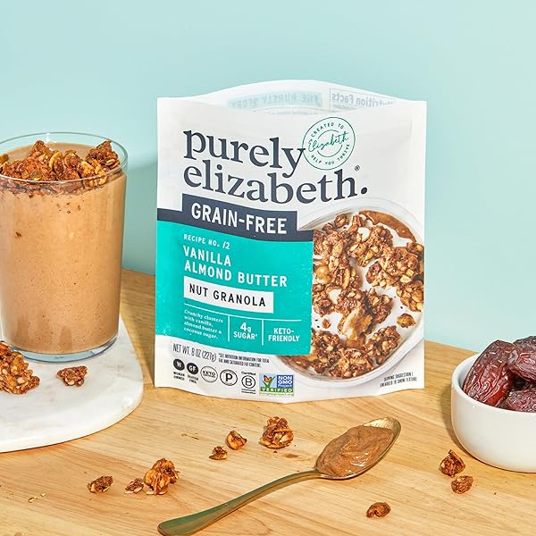 PURELY ELIZABETH VANILLA ALMOND BUTTER KETO GRANOLA, MADE WITH NUTS AND SEEDS, GRAIN-FREE, GLUTEN-FREE, NON-GMO (8OZ BAG)