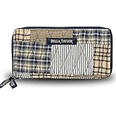 Bella Taylor Slim Card Wallet for Women | Quilted Cotton Fabric Zip Around Credit Card Wallet with RFID Protection | Farmhouse Blue