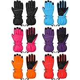 Cooraby 6 Pairs Kids Ski Snow Gloves Waterproof Windproof Gloves Winter Snowboard Sport Gloves for Boys Girls Cold Weather