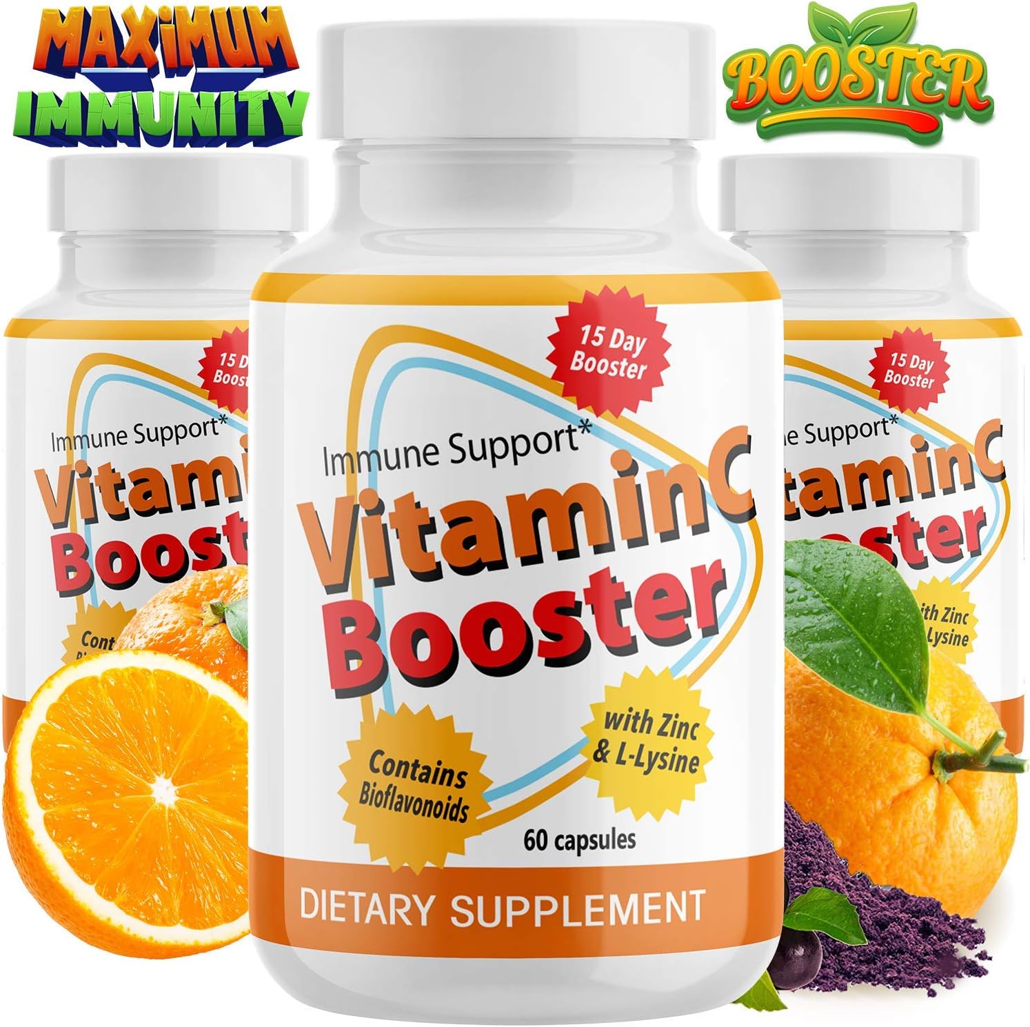 (3-Pack) Anumed Vitamin C-2000mg + Zinc + L-Lysine + Bioflavonoids | Maximum Immune System Booster (180 Capsules) Daily Essential Nutrients |High Antioxidants | Gluten-Free| Non-GMO | Vegan-Friendly