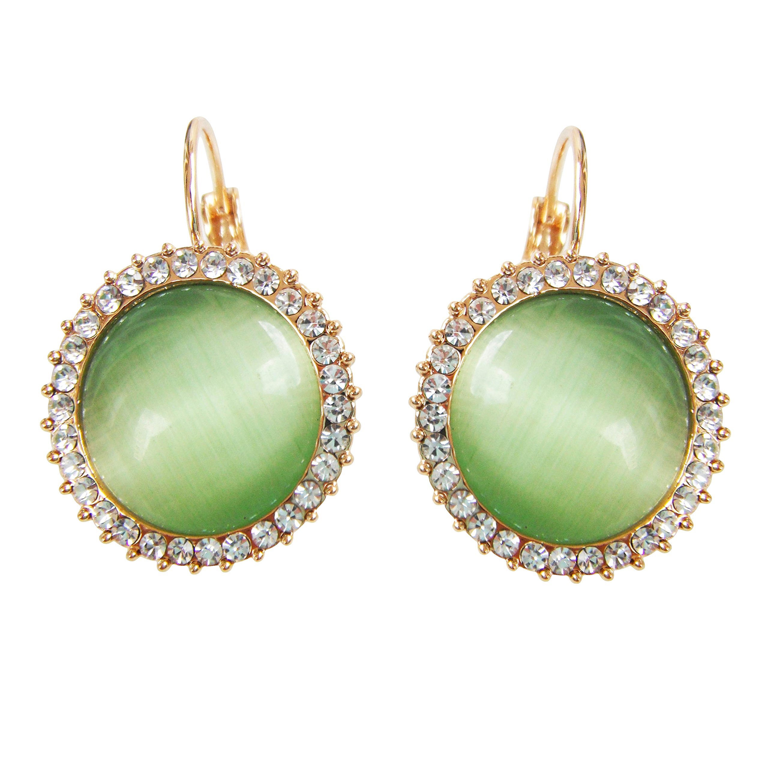 Navachi 18k Gold Plated Circle Green Opal Crystal Hoop Az1007e Leverback Earrings