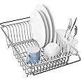 Simple Houseware Large Over Sink Counter Top Stainless Steel Dish Drainer Drying Rack with Utensil Holder, Chrome