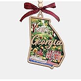 Moonlit93 Georgia State Christmas Wooden Ornament - 2-Layer Laser-Cut Wooden Keepsake - Rustic Holiday Decor & Ideal Travel Gift for Women Men Family & Friends - Georgia Locals Gift