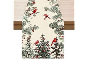 XCHI Cardinal Birds Winter Pine Tree Christmas Xmas Table Runner Table Decoration for Home Kitchen Dining Holiday Decor 13x72 Inch