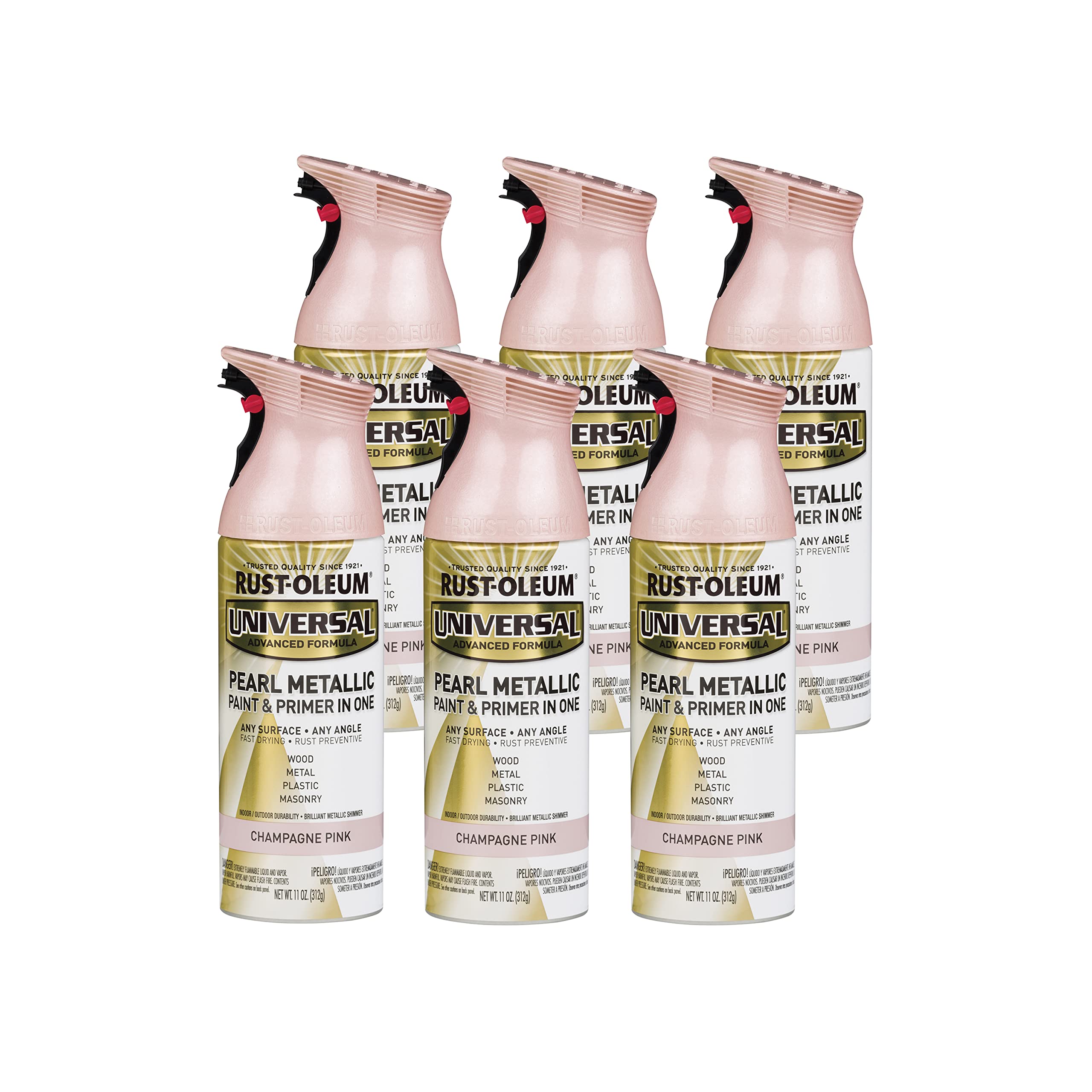 Rust-Oleum 301537-6PK Universal All Surface Pearl Metallic Spray Paint, 11 oz, Champagne Pink, 6 Pack Image