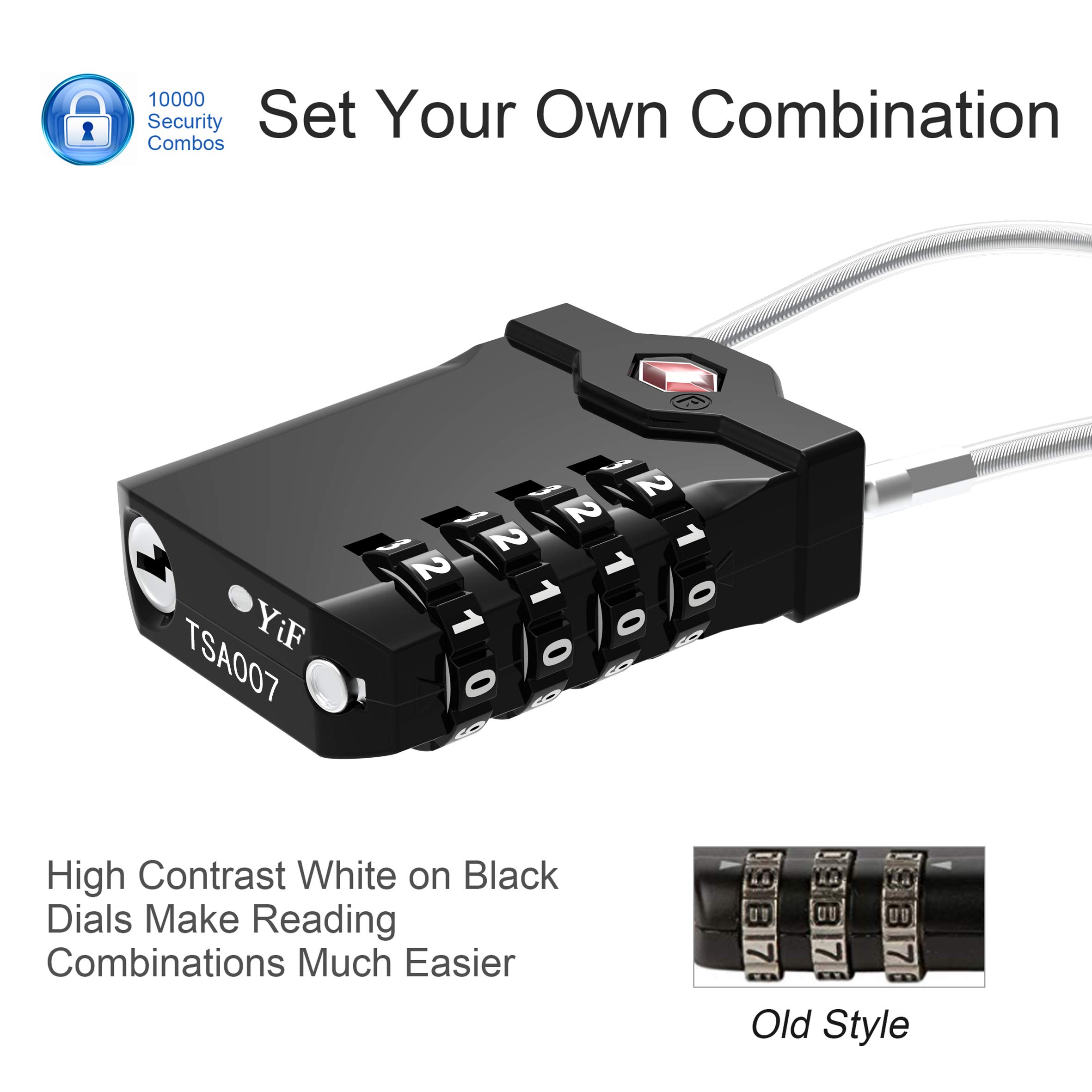 TSA Approved Luggage Locks With Steel Cable 4 Digit Combination Lock