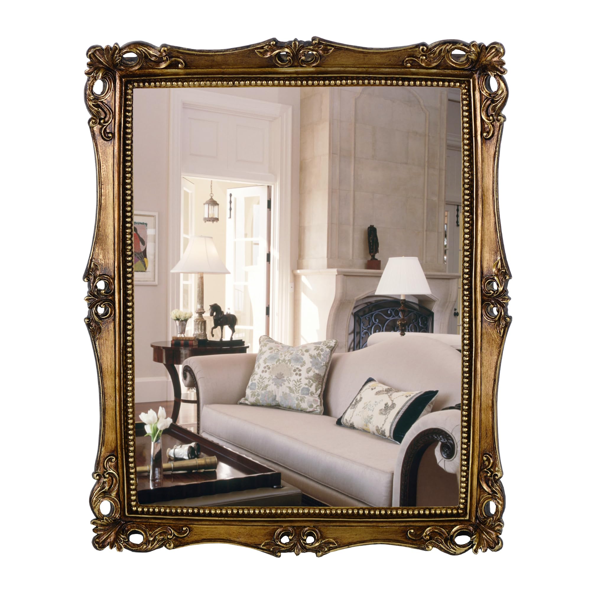 Photo 1 of OIGUMR Square Wall Mirror Vintage Mirror Gold Mirror (Vintage Gold, 16.5 x 13.5 inch)