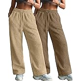 Velvelhall 2 Pack Women's Fleece Sweatpants Wide Leg Winter Thermal Pants Drawstring Waist with Pockets Fuzzy Lounge Pajamas