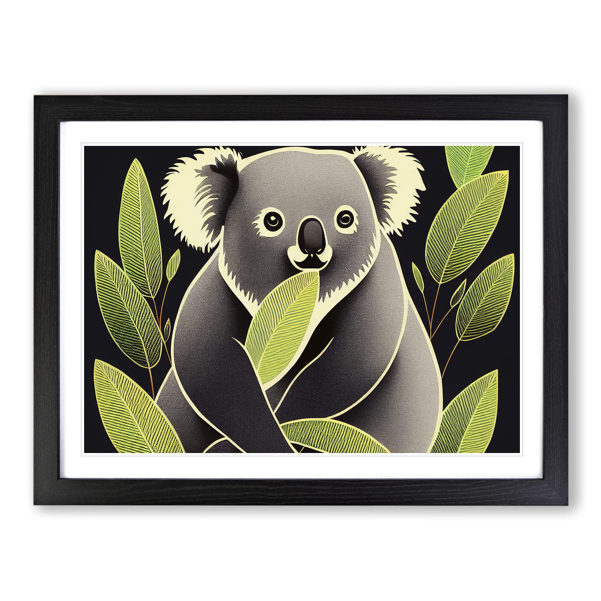 Artistic Koala Bear BLK Framed Print | A3 Black Framed Wall Art | Ready to Hang | Modern Animal Picture | Living Room Bedroom Lounge Office