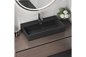 30" x 16" Bathroom Sink Vessel Rectangle, Eridanus Hang Wall Mount Sinks Floating Trough Countertop Vanity Washbasin, Ceramic Porcelain Modern Art Face Basin Bowl with Overflow, Matte Black