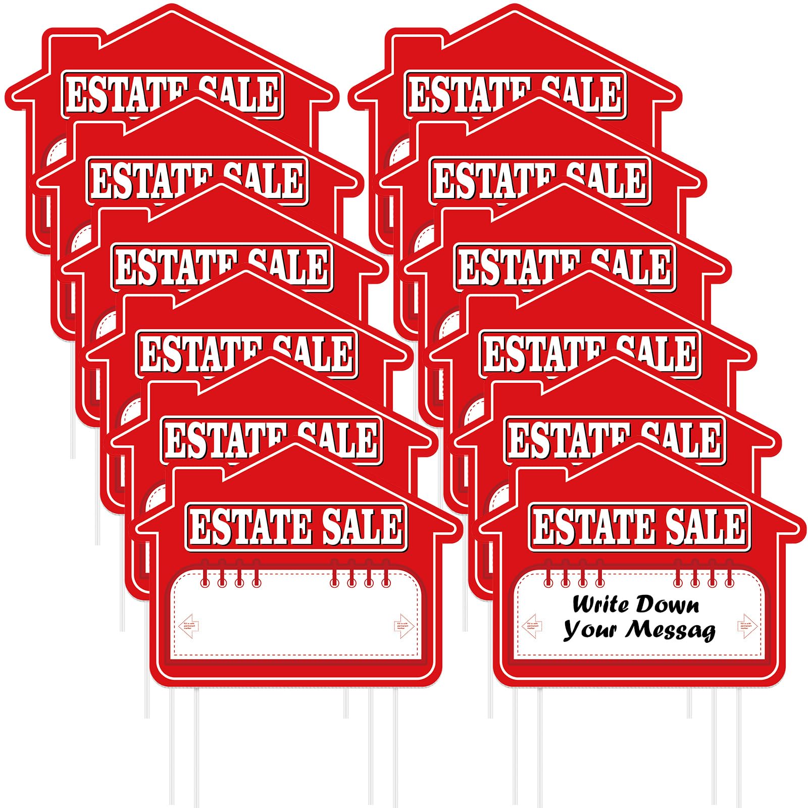 Photo 1 of 12 Pack Estate Sale Signs with Stakes 16'' x 12'' High Visibility for Sale Directional Yard Sign Protection Against Wind, Rain and Snow Weatherproof for Garage Property House Business or Personal Use