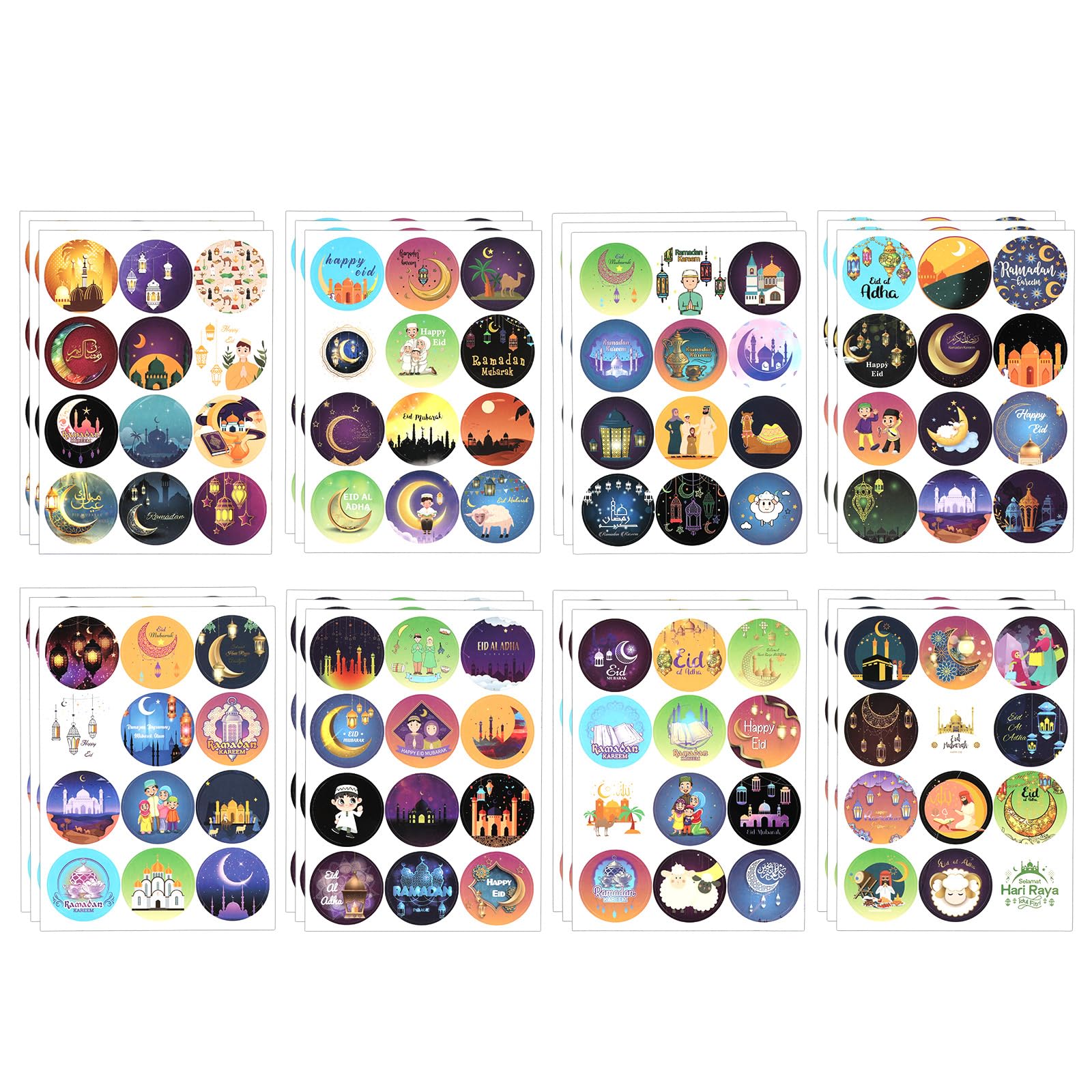 XIHIRCD 288pcs Multicolor Cartoon Stickers, 8 Styles Islamic Ramadan Eid Mubarak Stickers, Paper, Perfect for Indoor Decorations