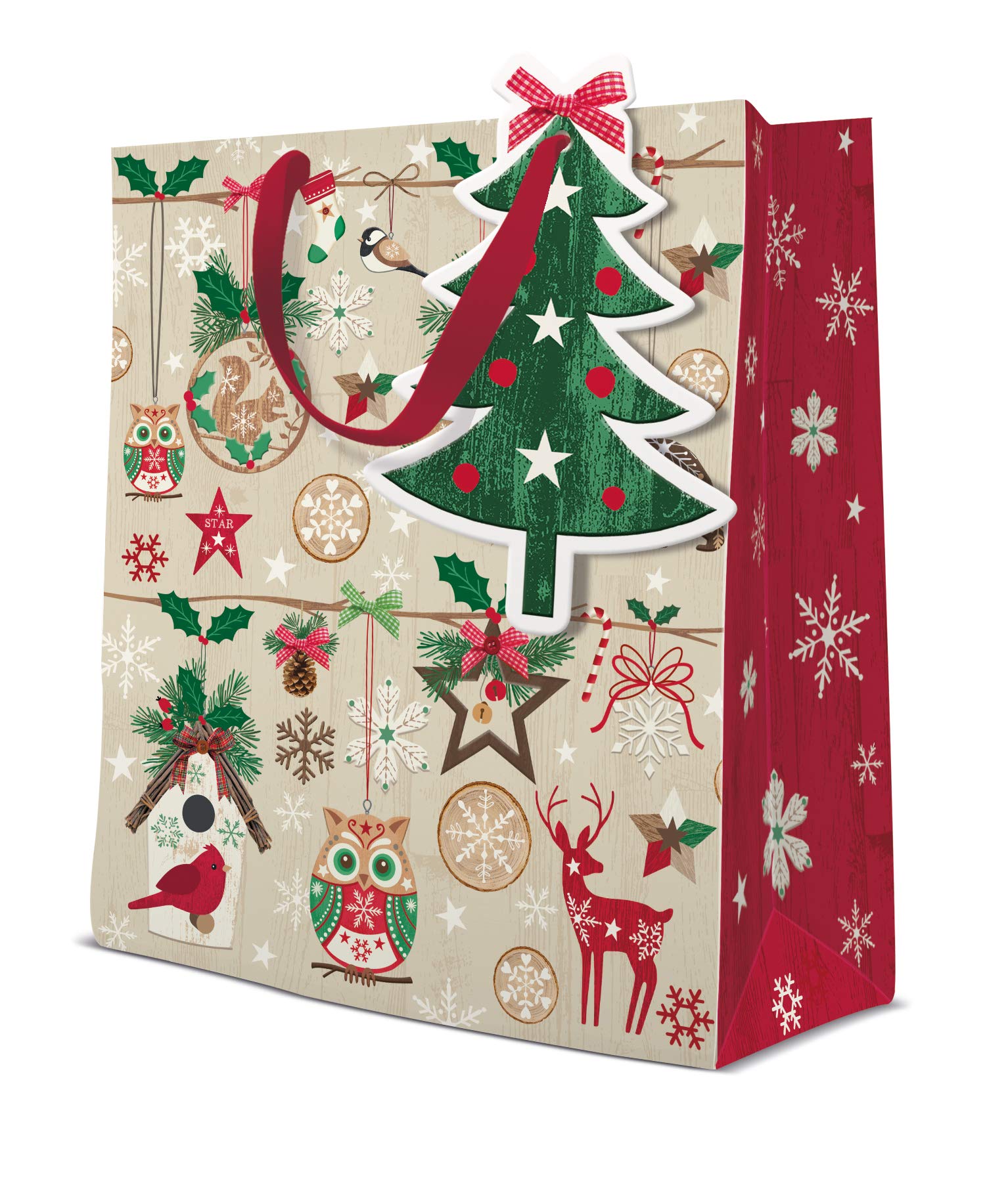Pack of 10 - Large Rustic Xmas Gift Bag Christmas Bag (26.5cm x 13cm x 33.5cm)