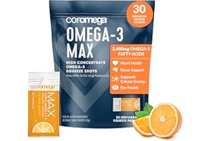 Coromega MAX 2400mg Omega-3 Fish Oil + Vitamin D (30 Squeeze Packets, Citrus Burst) Wild-Caught, No Fishy Taste - 3X Better Absorption Than Softgels, Supports Brain & Heart Health