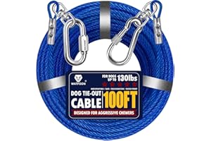 WATFOON Dog Leads for Yard, 100ft Tie Out Runner Steel Wire Cable, Heavy Duty Pet Tether Chains for Dogs Up to 130 Lbs, Outside, Camping, Park (100ft-Blue)