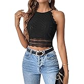SweatyRocks Women's Floral Lace Slim Fit Crop Halter Top Sleeveless Cami Tank Tops