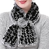 Valpeak Real Fur Scarves Women Winter Fur Neck Warmer Scarf Cold Weather Rabbit Knitted Fuzzy Fluffy