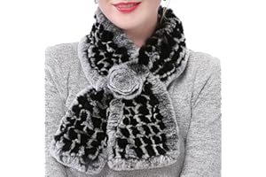 Valpeak Real Fur Scarves Women Winter Fur Neck Warmer Scarf Cold Weather Rabbit Knitted Fuzzy Fluffy