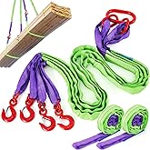 GliCraft 3 Pcs 6.6 FT Polyester Heavy Duty Lifting Rigging Straps Four Leg Bridle Web Sling with Hook & Twist Eye Lift Slings Tree Saver Webbing for Hoist Tow Engine Crane Truck 6600 lbs Capacity