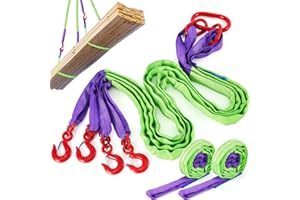 GliCraft 3 Pcs 6.6 FT Polyester Heavy Duty Lifting Rigging Straps Four Leg Bridle Web Sling with Hook & Twist Eye Lift Slings Tree Saver Webbing for Hoist Tow Engine Crane Truck 6600 lbs Capacity
