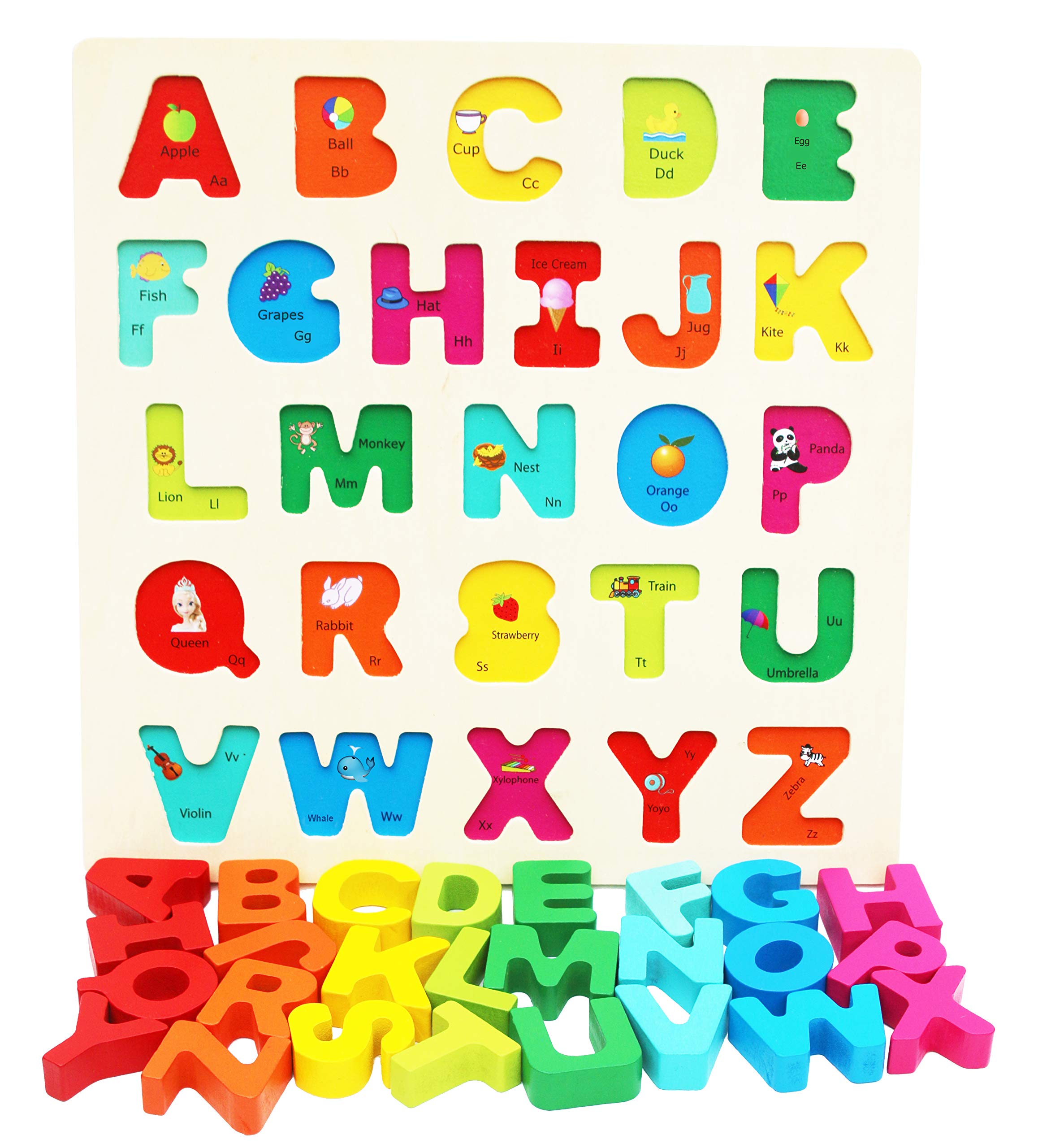 TOWO Wooden Alphabet Puzzle for Toddlers- Chunky Size Peg Puzzle - Alphabet Board for Early Learning- Educational Toy for Baby Toddlers Montessori Learning