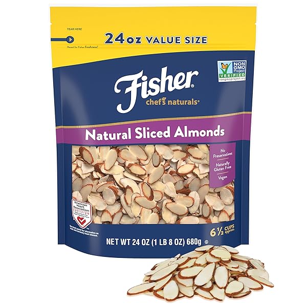 FISHER CHEF’S NATURALS UNSALTED SLICED ALMONDS 24OZ RESEALABLE...