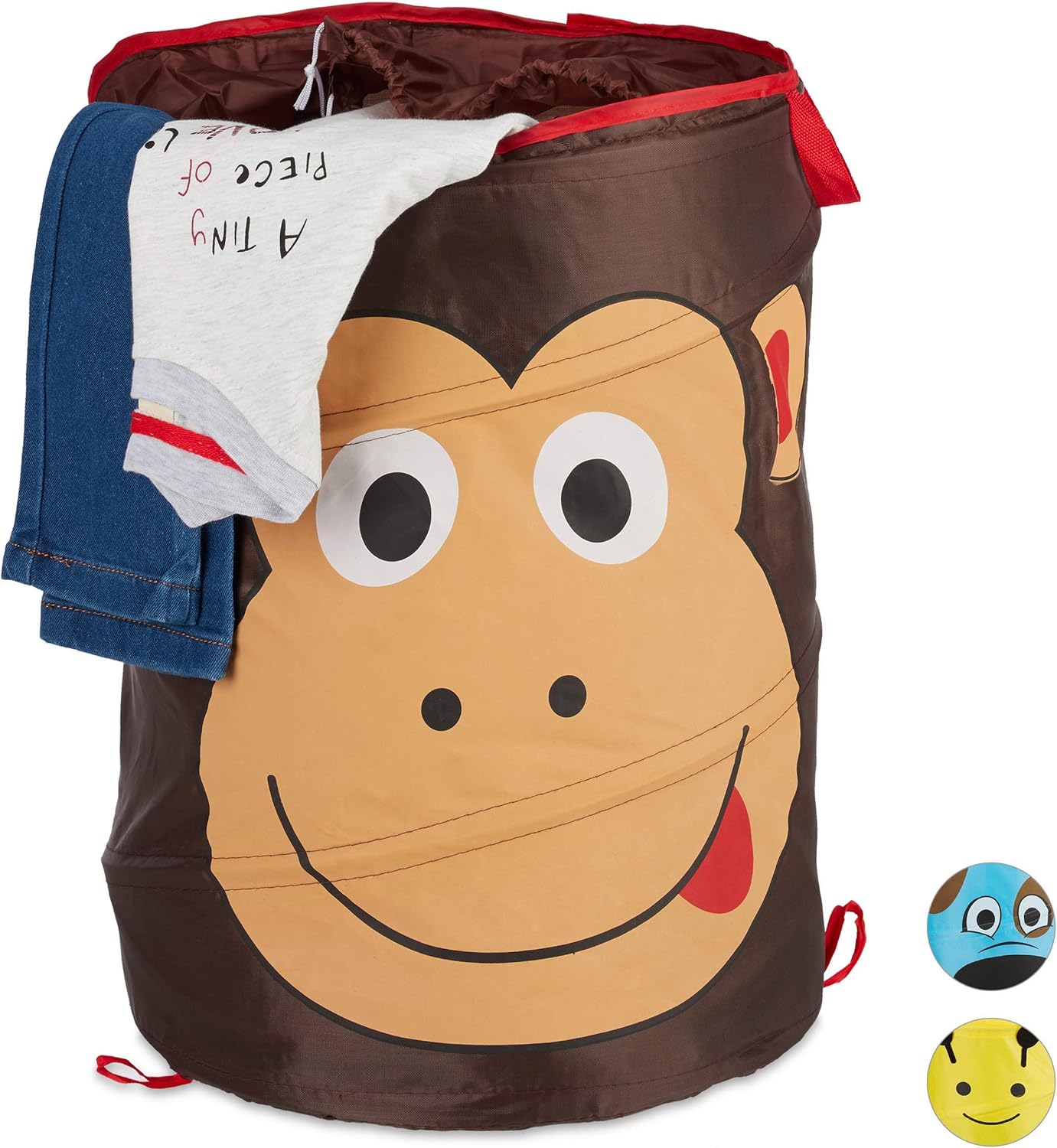 Relaxdays Pop-Up Wäschekorb für Kinder, Tiermotiv AFFE, Faltbar, 39 l Stauraum, Aufbewahrungskorb HxD: 43 x 34 cm, braun