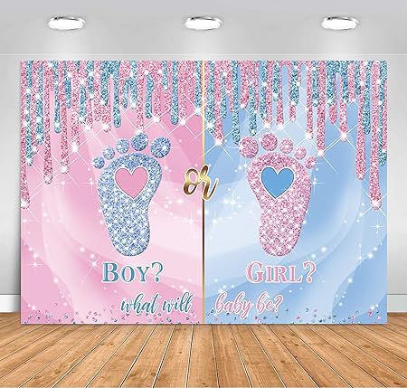 Amazon Sensfun 7 X 5フィート リトルフィート 性別発表用背景 男の子 女の子 What Will Baby Be パーティー装飾 ピンクブルーの背景 赤ちゃん性別発表 サプライズパーティーバナー用品 バックペーパー 背景布 通販