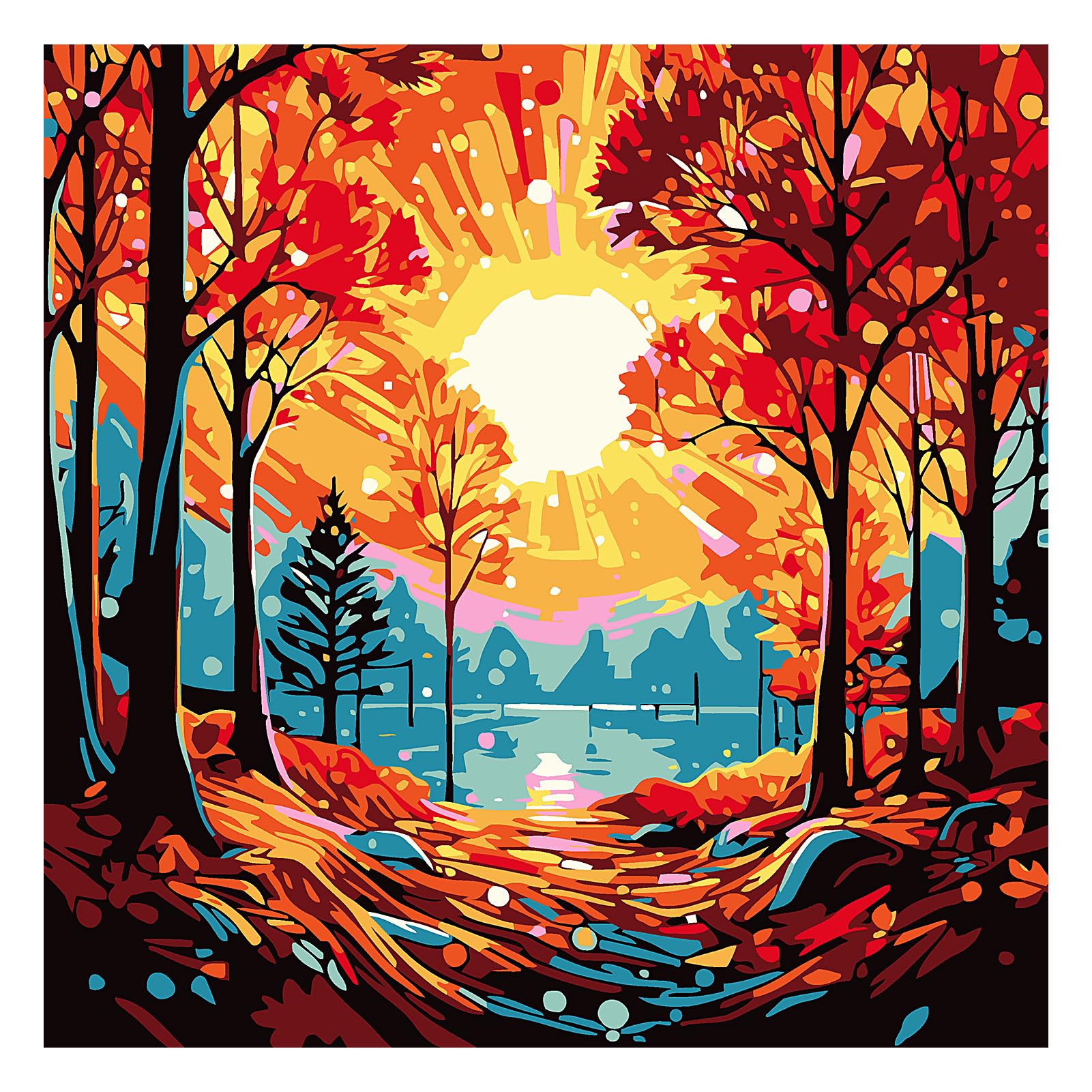 Photo 1 of Ecdivjs Paint by Numbers Forest for Adults with Frame,Sun Forest Paint by Numbers for Adults Beginners-Abstract Landscape Digital Oil Number Painting Kits for Home Decor Gift(10x10inch)