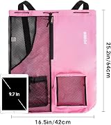 WANDF Swim Bag Mesh Drawstring Backpack XL Pink Wet Pocket Waterproof Zipper view 6