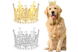 HOYDATE 2Pcs Pet Birthday Party Crown for Small Dog with Adjustable Strap Hat Rhinestone Faux Pearl Crown for Birthday Party, Adoption Celebration or Gotcha Day Photos (Medium) (Medium)
