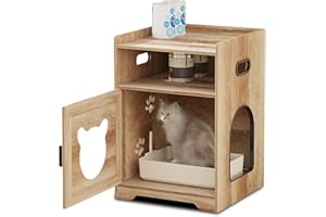 DYSTLER Hidden Litter Boxes for Indoor Cats: LED Cat Litter Box Enclosure Furniture - Litter Box Cabinet Vented&Odor Filter - Easy to Clean Enclosed Litter Box Furniture for Bedroom/Living Room Brown