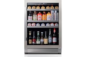 Ca'Lefort 24 Inch Beverage Refrigerator - 180 Can Beverage Fridge with 34°-54°F, Built in or Freestanding Beverage Cooler with Glass Door and 3 LED, Drink Fridge for Home/Kitchen(5.65 cu.ft)