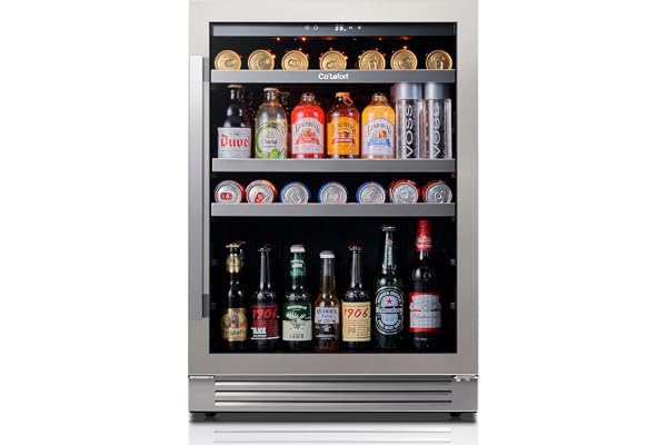 Ca'Lefort 24 Inch Beverage Refrigerator - 180 Can Beverage Fridge with 34Â°-54Â°F, Built in or Freestanding Beverage Cooler with Glass Door and 3 LED, Drink Fridge for Home/Kitchen(5.65 cu.ft)