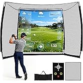 GYMMALL Golf Practice Hitting Net with HD Simulator Screen and Target Cloth, 10x8 FT Golf Driving Net for Indoor, Outdoor, Backyard and Garage with Impact Resistance and Ball Return