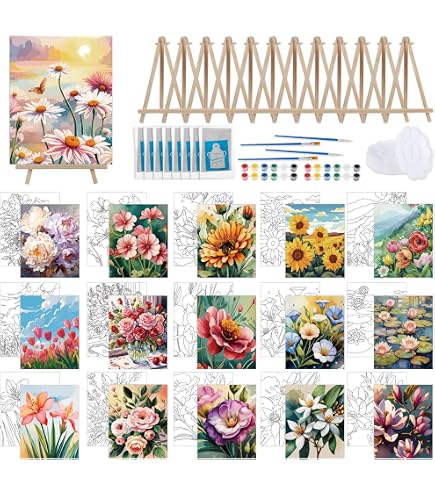 Tenceur Pre-Drawn Canvas Painting Kit - 12 Sets With Easels, Brushes & Paints For Beginners, Kids & Adults - View #3
