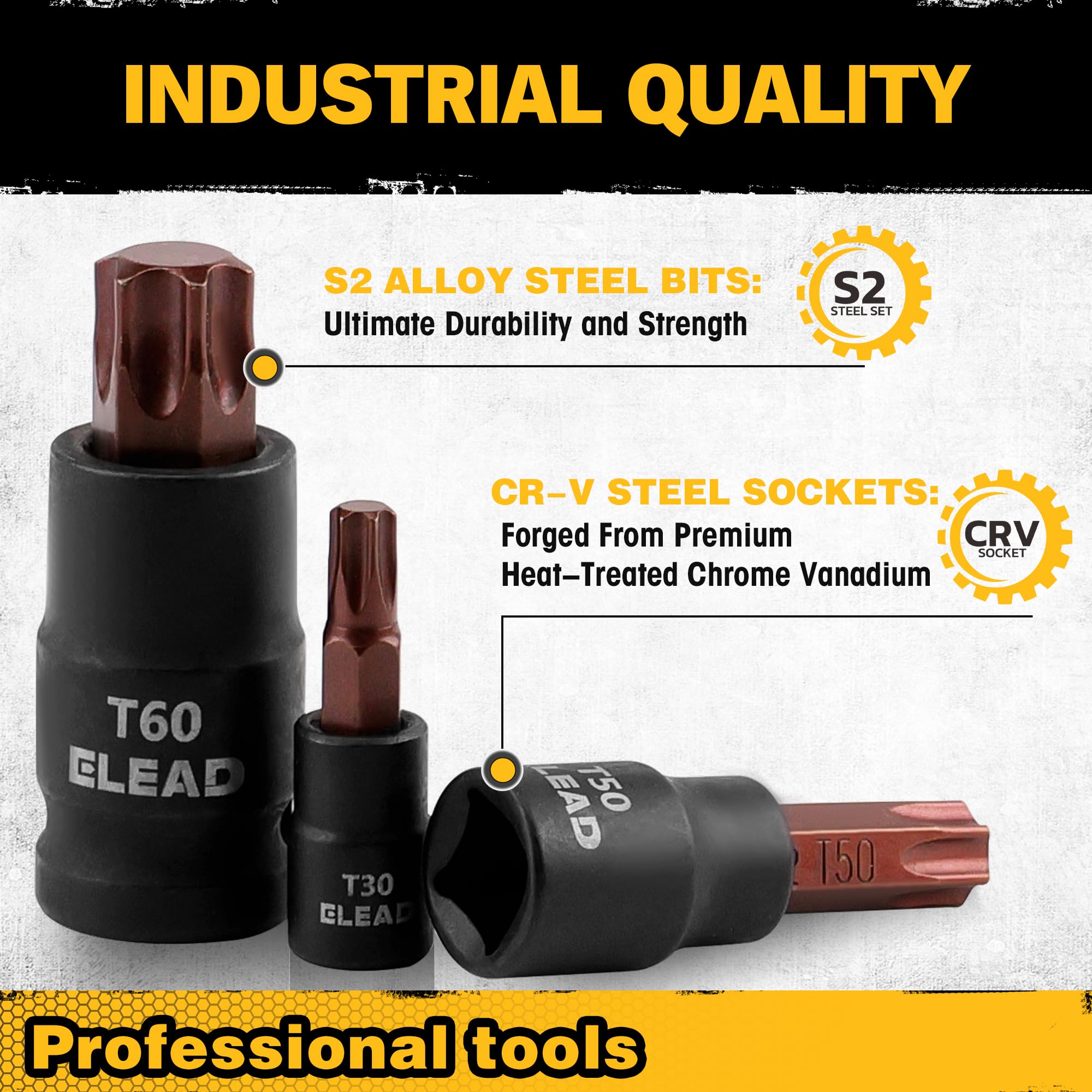 31-Piece Torx Bit Socket Set: Premium CR-V & S2 Alloy Steel, Star T8-T70 & E-Torx E4-E24, High Torque Laser Marked for Automotive Mechanic