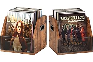 Homeiju 2 Pack Vinyl Storage, Record Crates, Metal & Wooden LP Crate