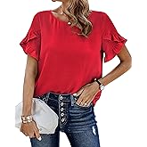 PRETTYGARDEN Womens Spring Tops 2026 Casual Crewneck Lace Crochet Short Sleeve Shirts Floral Boho Blouse Loose Tunic Top
