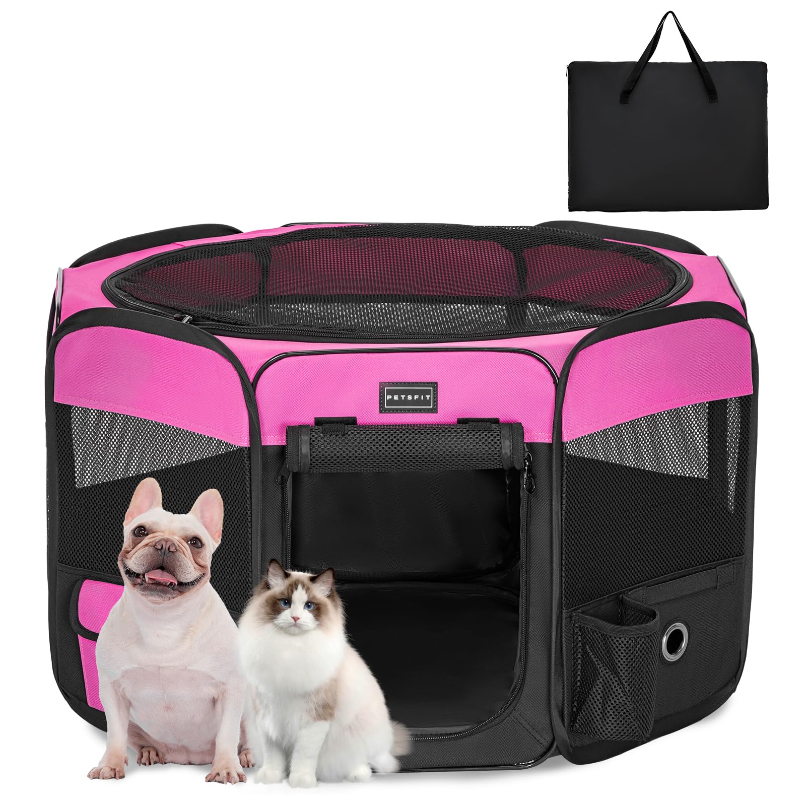 PETSFIT Pet Playpen, Anti-Leakage Bottom, Foldable, Collapsible Dog Play Pen, Chewproof Design, Dog Pen Indoor, 75 × 68 × 43 cm, Rosy