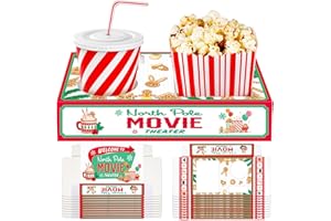 Dunzoom 20 Pcs Christmas Movie Night Supplies Movie Night Paper Snack Trays Popcorn Candy Holder Cardboard Snack Holder Food Trays(Cute Christmas)