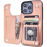 ONETOP Compatible with iPhone 14 Pro Max Wallet Case with Card Holder, PU Leather Kickstand Card Slots Case, Double Magnetic Clasp and Durable Shockproof Cover 6.7 Inch (Rose Gold)