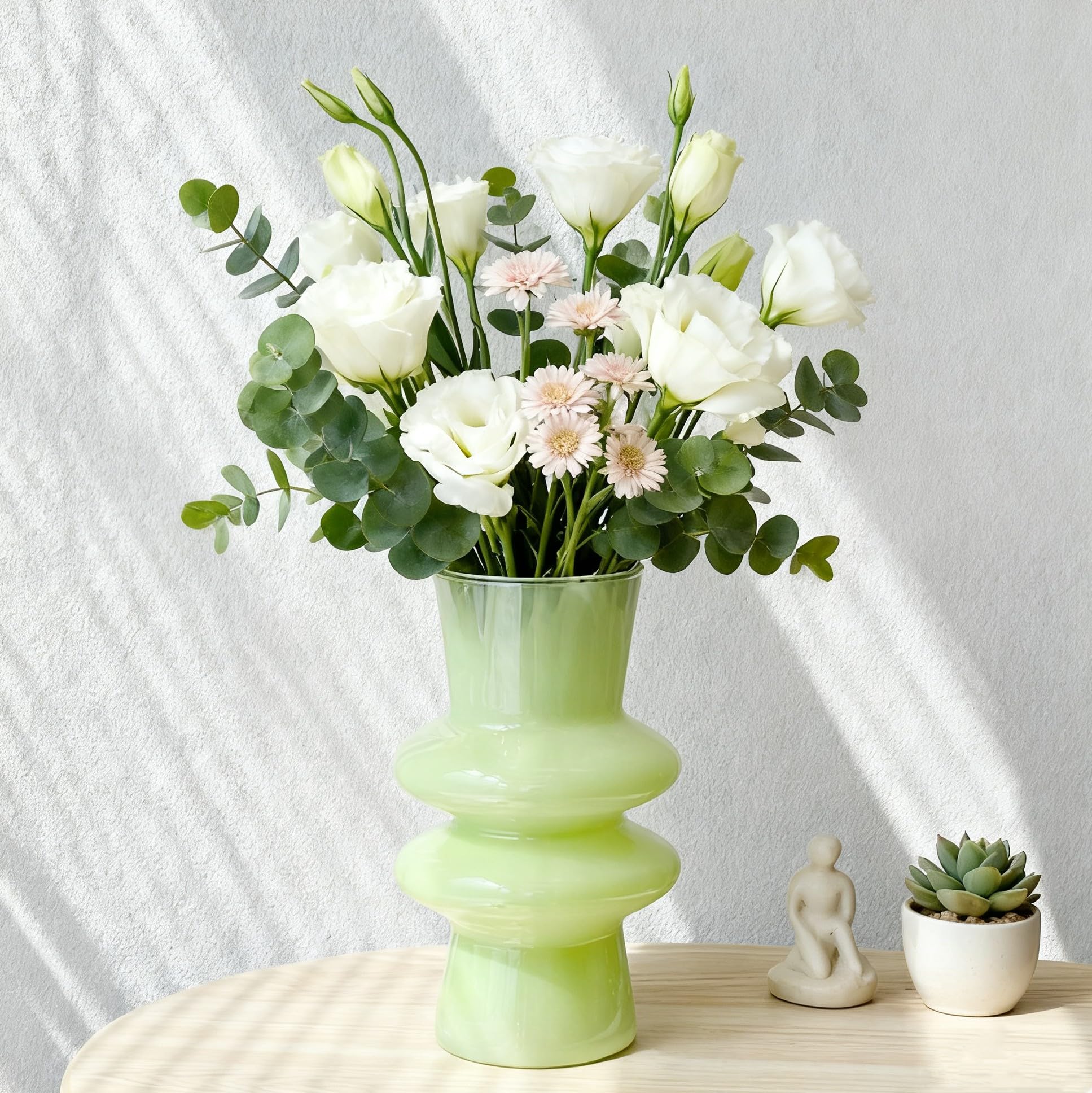 Photo 1 of JSPYFITS Glass Vases for Decor, 7.8 Inch Four- Layer Hydroponic Glass Vase Bubble Flower Vases Decorative for Home Décor, Funky Modern Geometric for Living Room/Wedding/Party/Office(Milky Green)