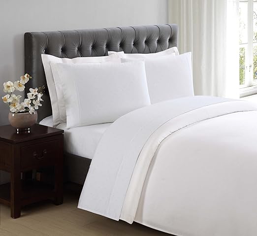 Charisma 310 Thread Count Classic Dot Cotton Sateen King Sheet Set in Bright White