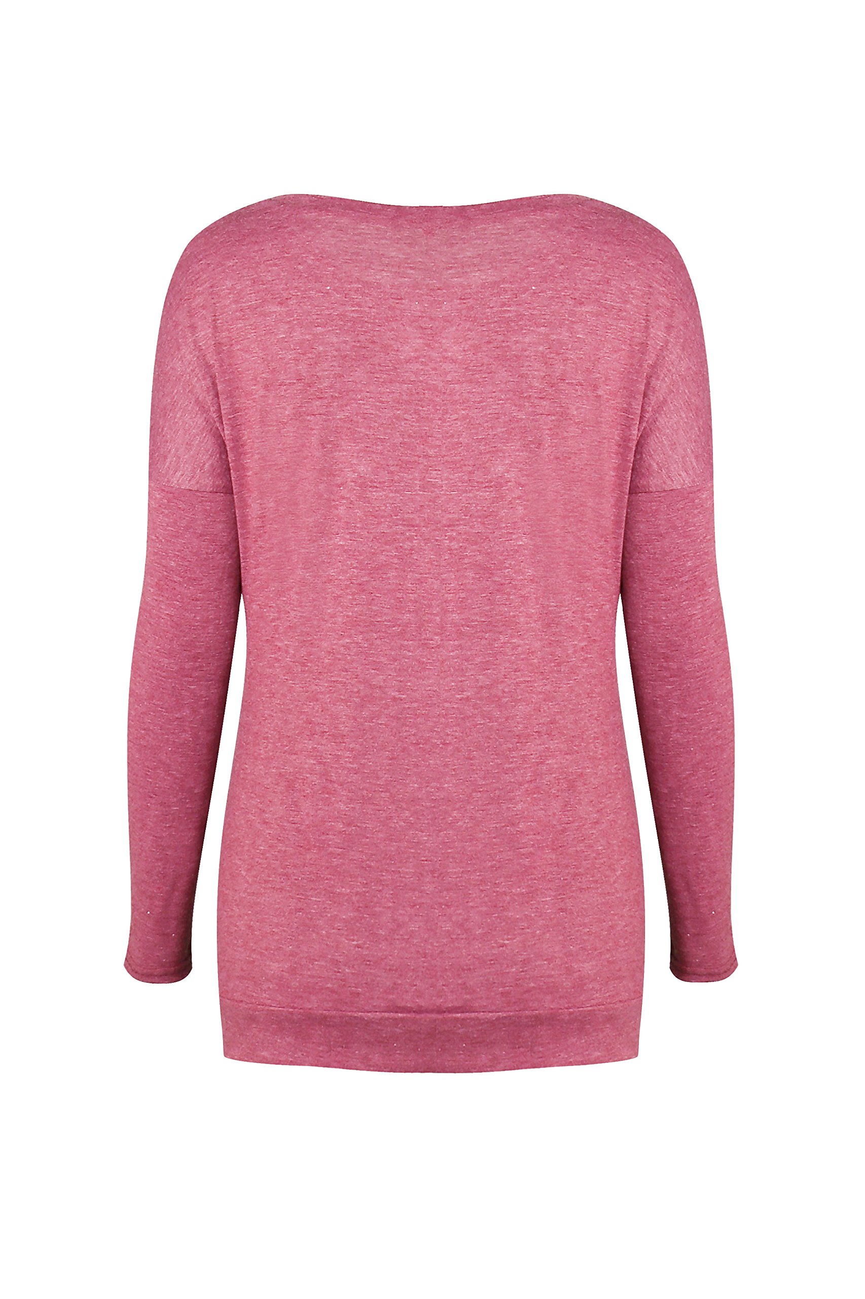 Juniors Tops Casual Long Sleeve T Shirts Buttons Decor Crew Neck Tunic Blouse Pink Large