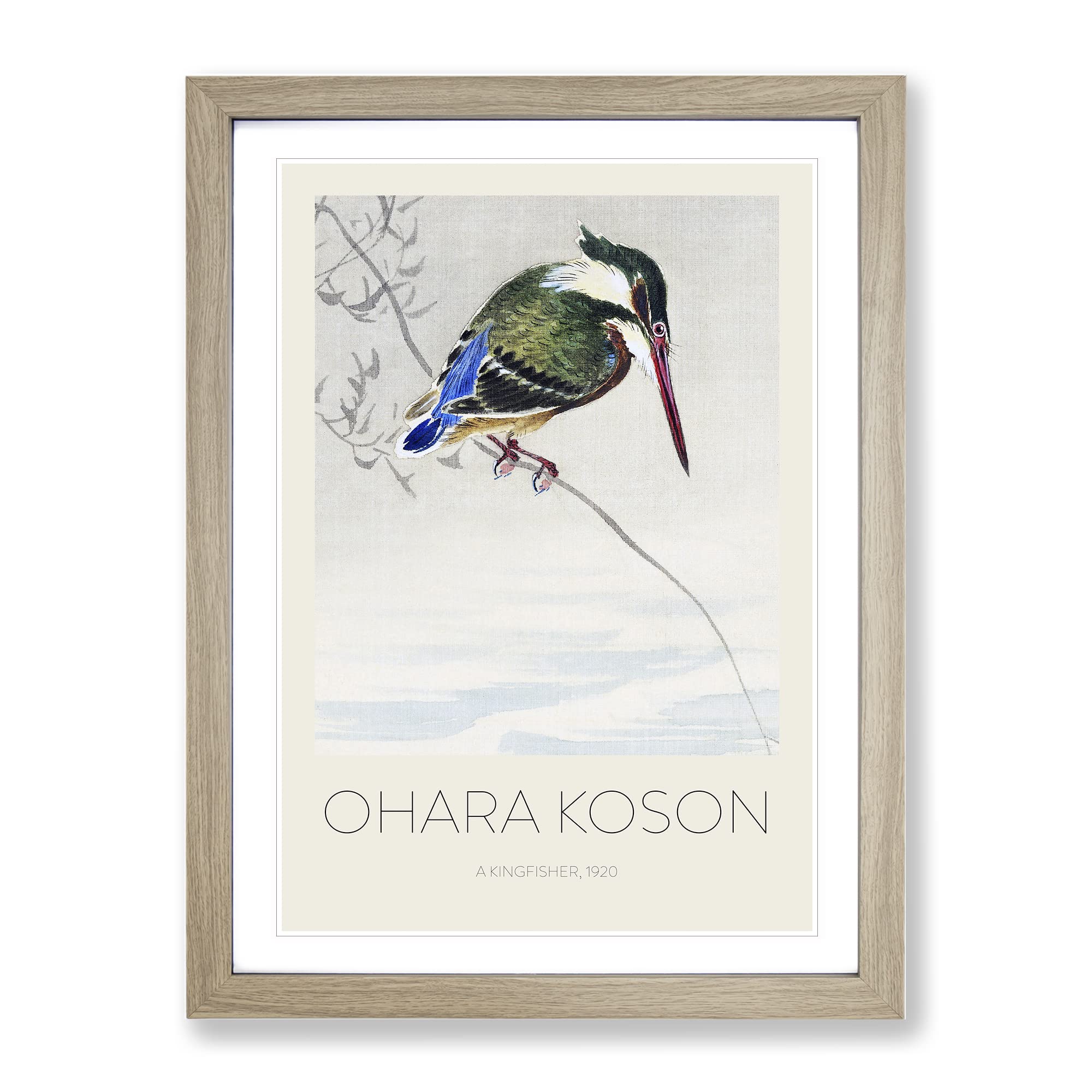 A Kingfisher By Ohara Koson Exhibition Museum Asian Japanese Framed Wall Art Print, Ready to Hang Picture for Living Room Bedroom Home Office Décor, Oak A4 (34 x 25 cm)